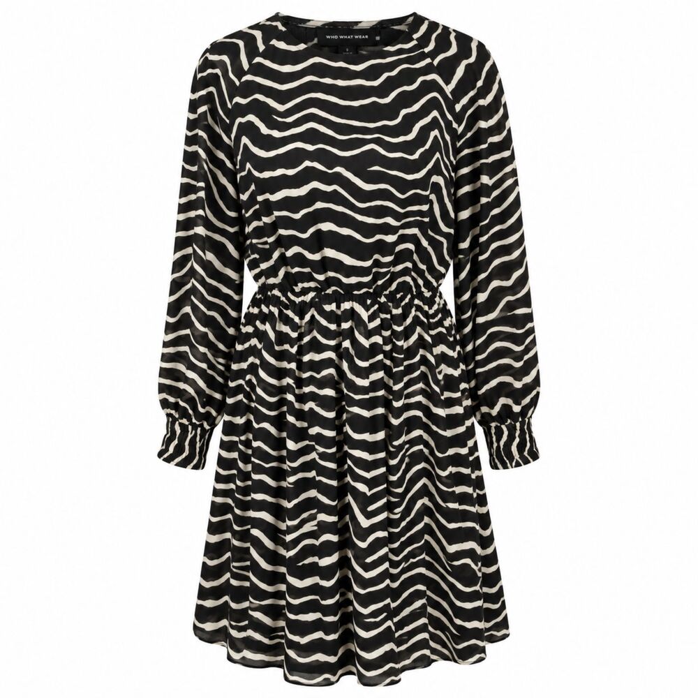 NWT Who What Wear Zebra Print Ruched Waist Long Sleeve Mini Dress Sz S